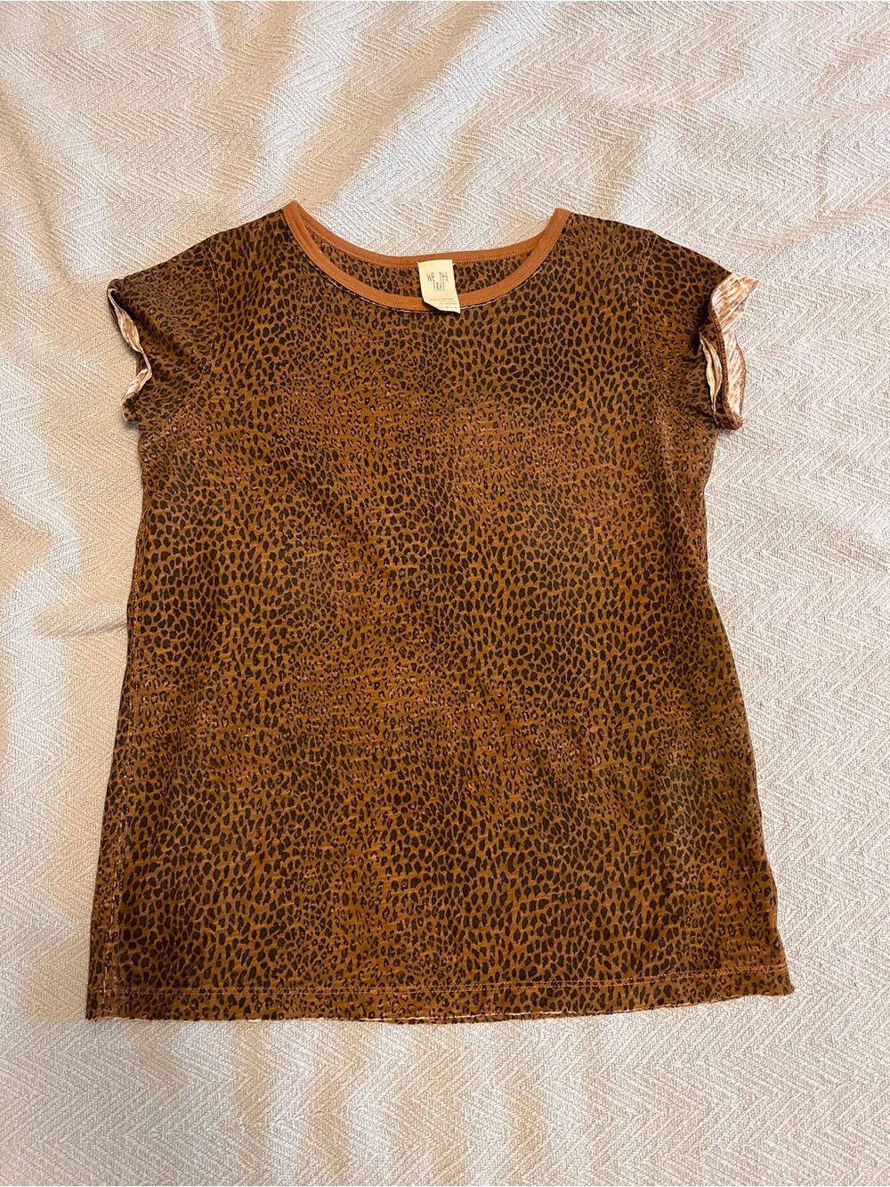 We The Free Brown Leopard Print Short Sleeve Top